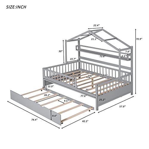 Pink Full Size Wooden House Bed with 2 Drawers A779