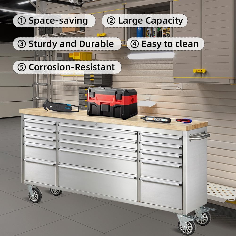 72-inch Stainless Steel Rolling Tool Chest with 15 Drawers S10647