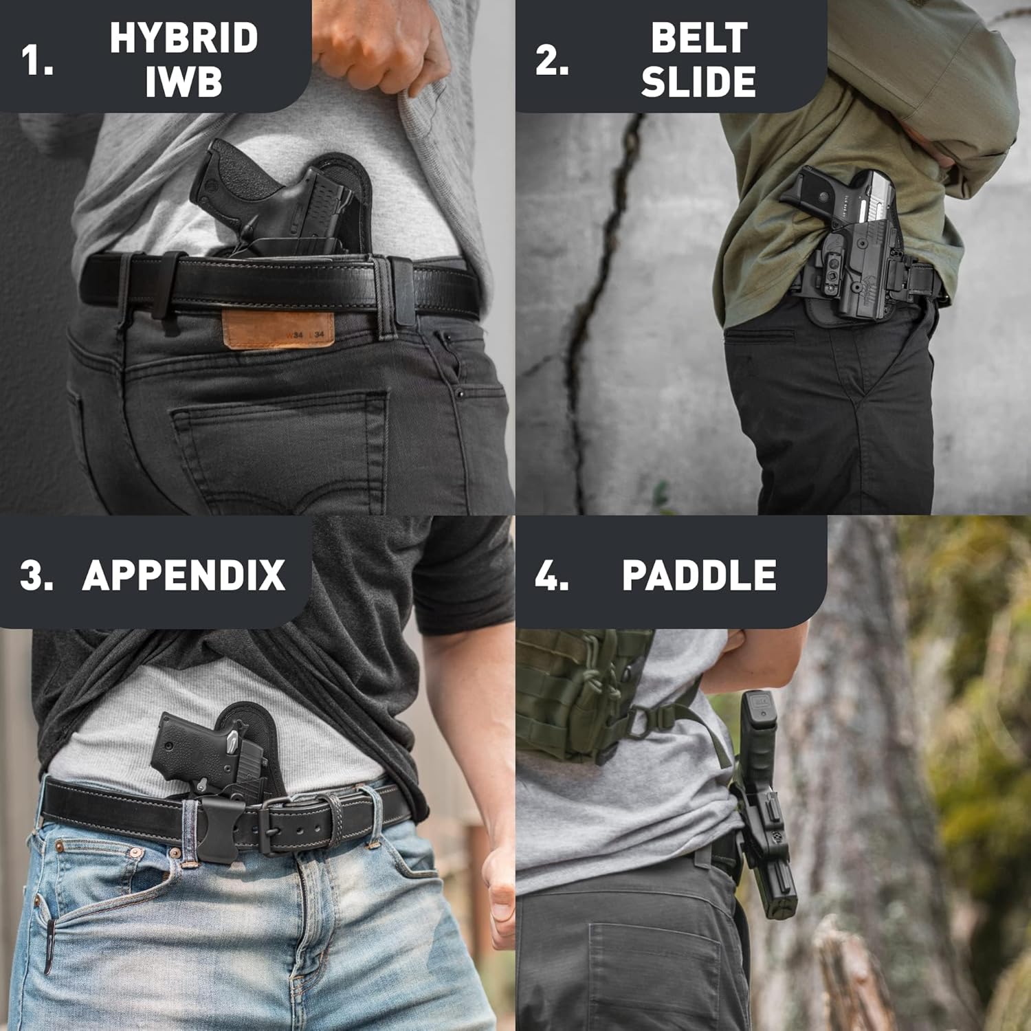 4 in 1 Holster - IWB, Appendix, OWB Paddle, OWB Belt Slide - Right Hand Draw W5969