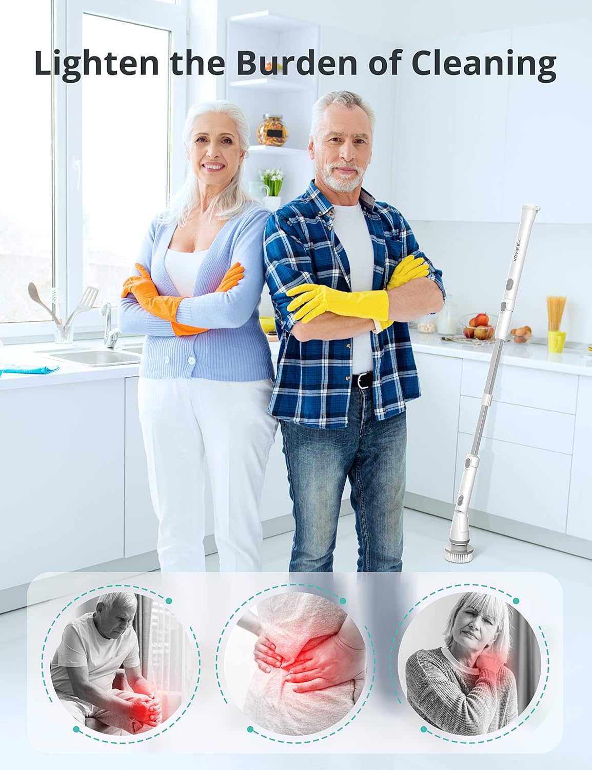 Cordless Electric Spin Scrubber with Adjustable Extension Arm and 4 Replaceable Cleaning Heads H563