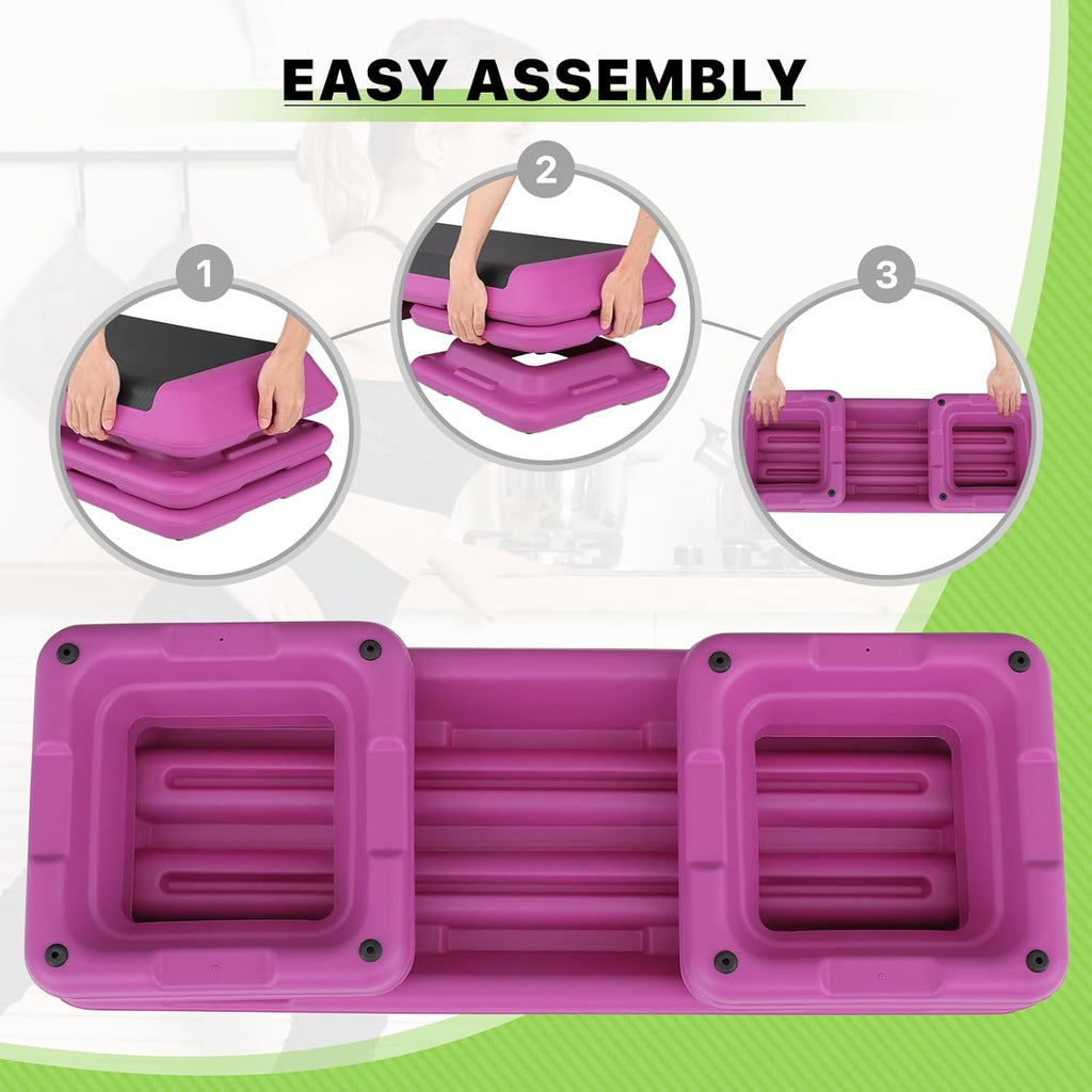 43-Inch Exercise Stepper Platform with Risers, Adjust Height 4 inch - 6 inch - 8 inch, Pink D146636