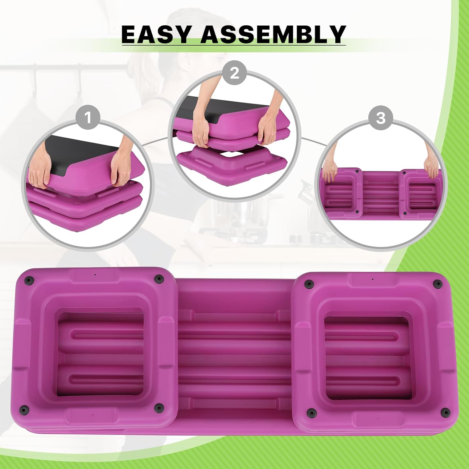 43-Inch Exercise Stepper Platform with Risers, Adjust Height 4 inch - 6 inch - 8 inch, Pink D146636