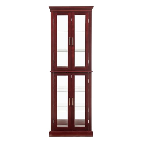 70" Tall 6-Shelf Curio Cabinet with 4 Tempered Glass Doors and Adjustable Storage Shelves (Oak) Q9441
