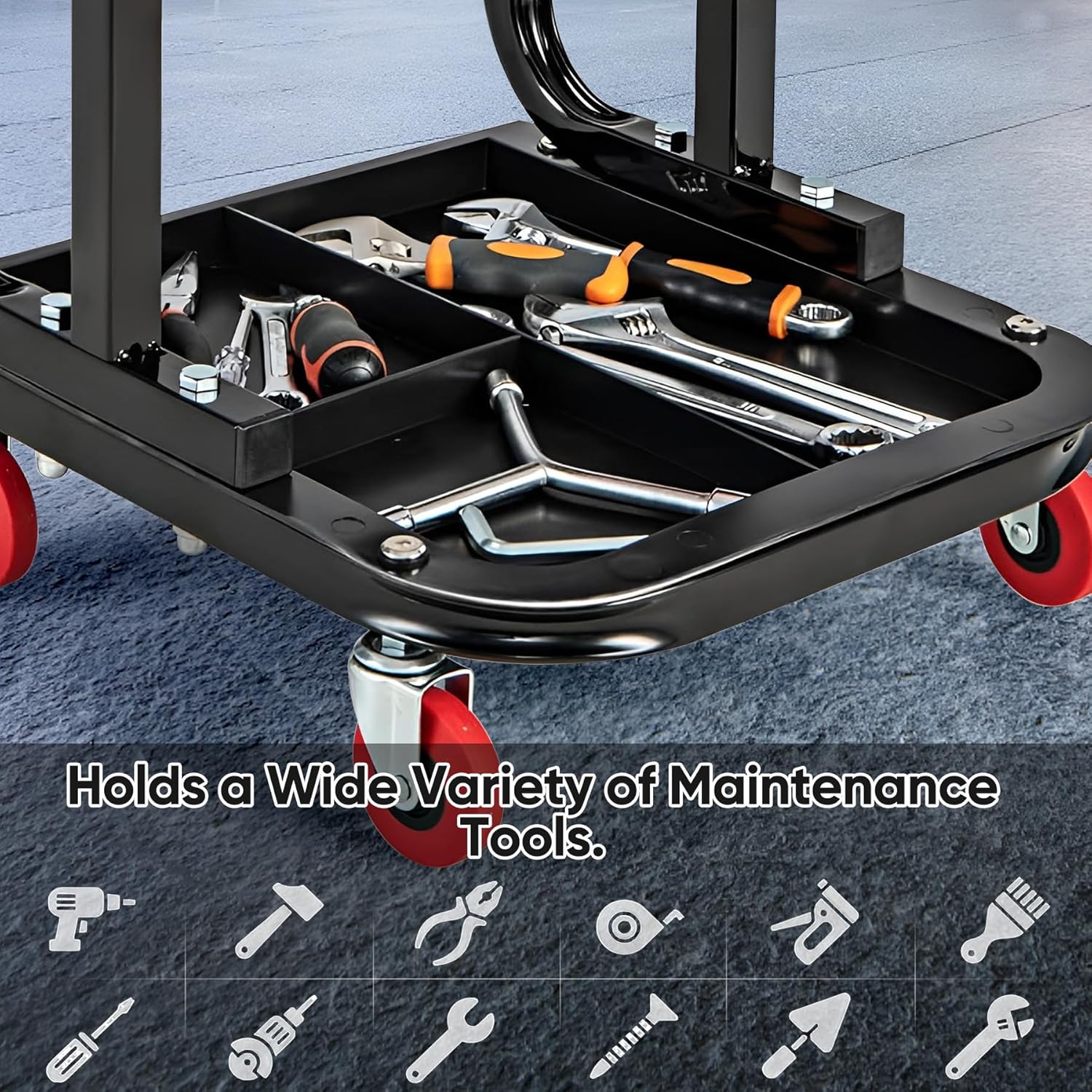 Black/Red Heavy Duty Garage Roller Seat with Tool Tray, 250 LBS Capacity N29587