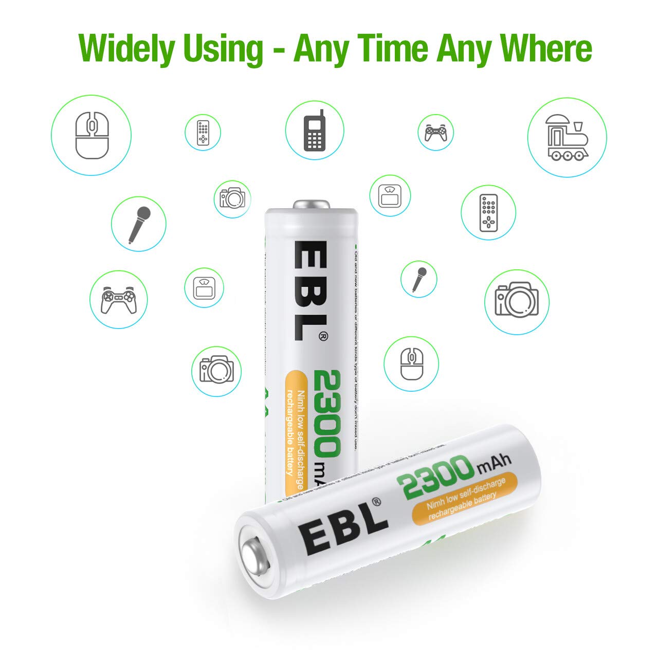 2300mAh NiMH Rechargeable AA Batteries, Pack of 12 R393