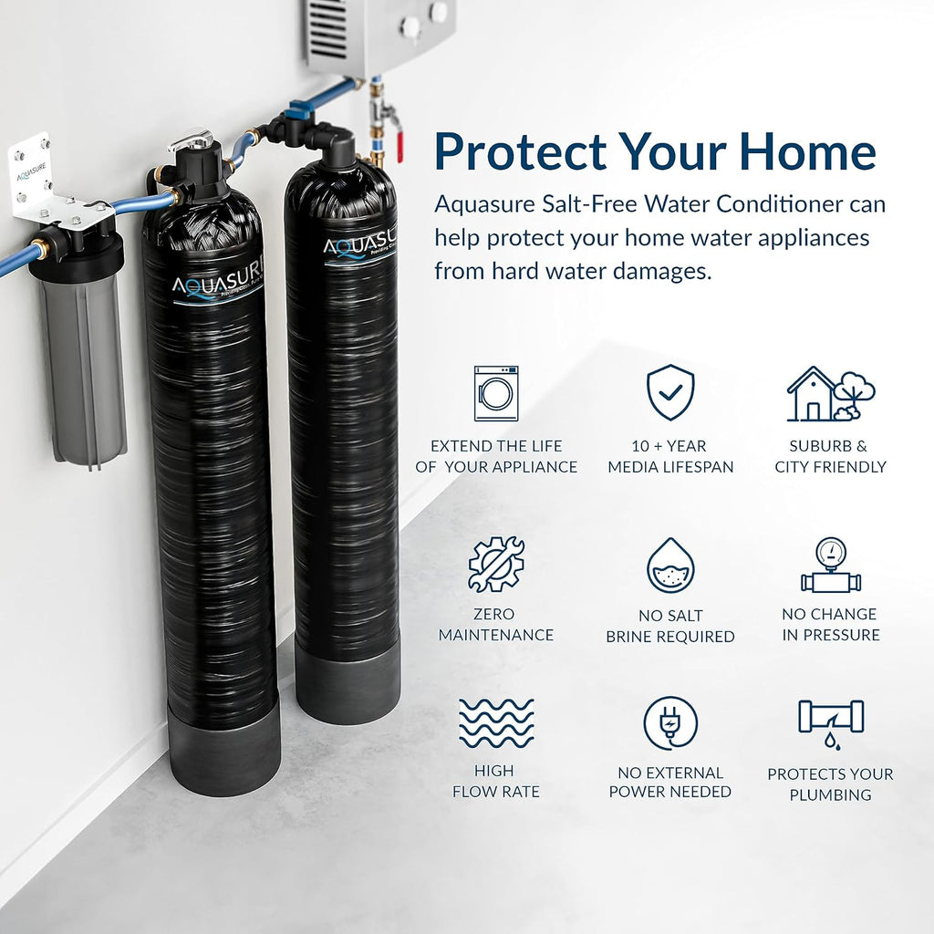 10 GPM Whole House Salt-Free Conditioning Descaler Bundle with KDF/GAC Water Treatment System and Pleated Sediment Pre-Filter X4285