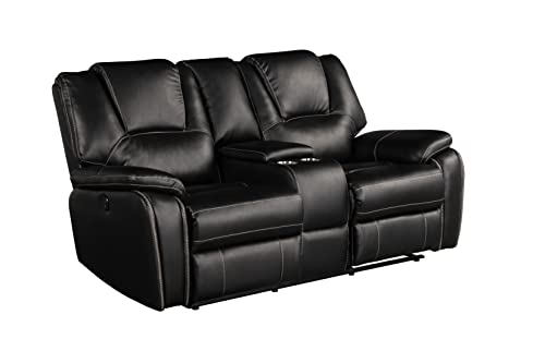 3 Piece Black Faux Leather Power Reclining Sofa Set K4802