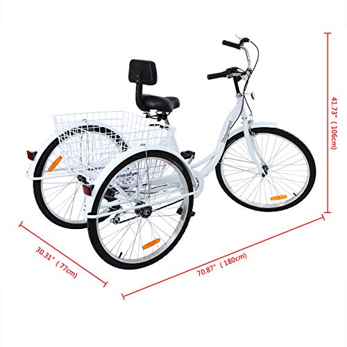 24 Inch 26 Inch 3-Wheel Adult Tricycle with Shopping Basket U386609
