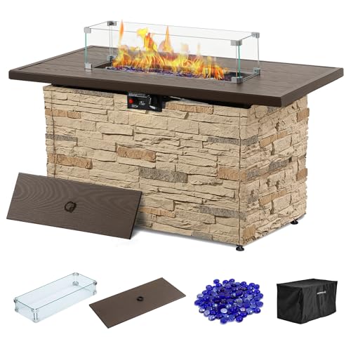 Propane Fire Pit Table with Glass Wind Guard and Lid Z2133