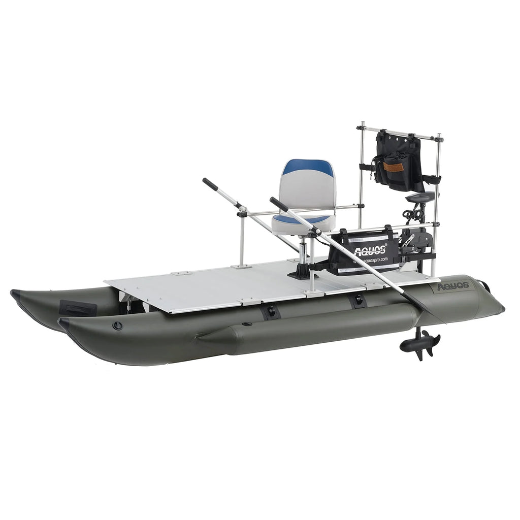 11.5ft Inflatable Pontoon Boat with Black 12V 55LBS Remote Trolling Motor and Foot Control O7404