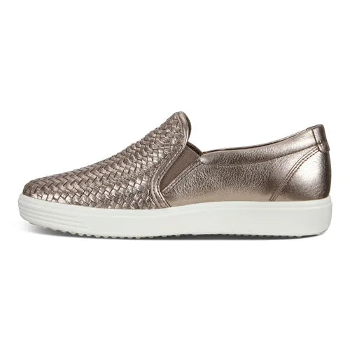 Women's Stone Metallic Leather Soft 7 Woven Slip-On Sneakers I644627