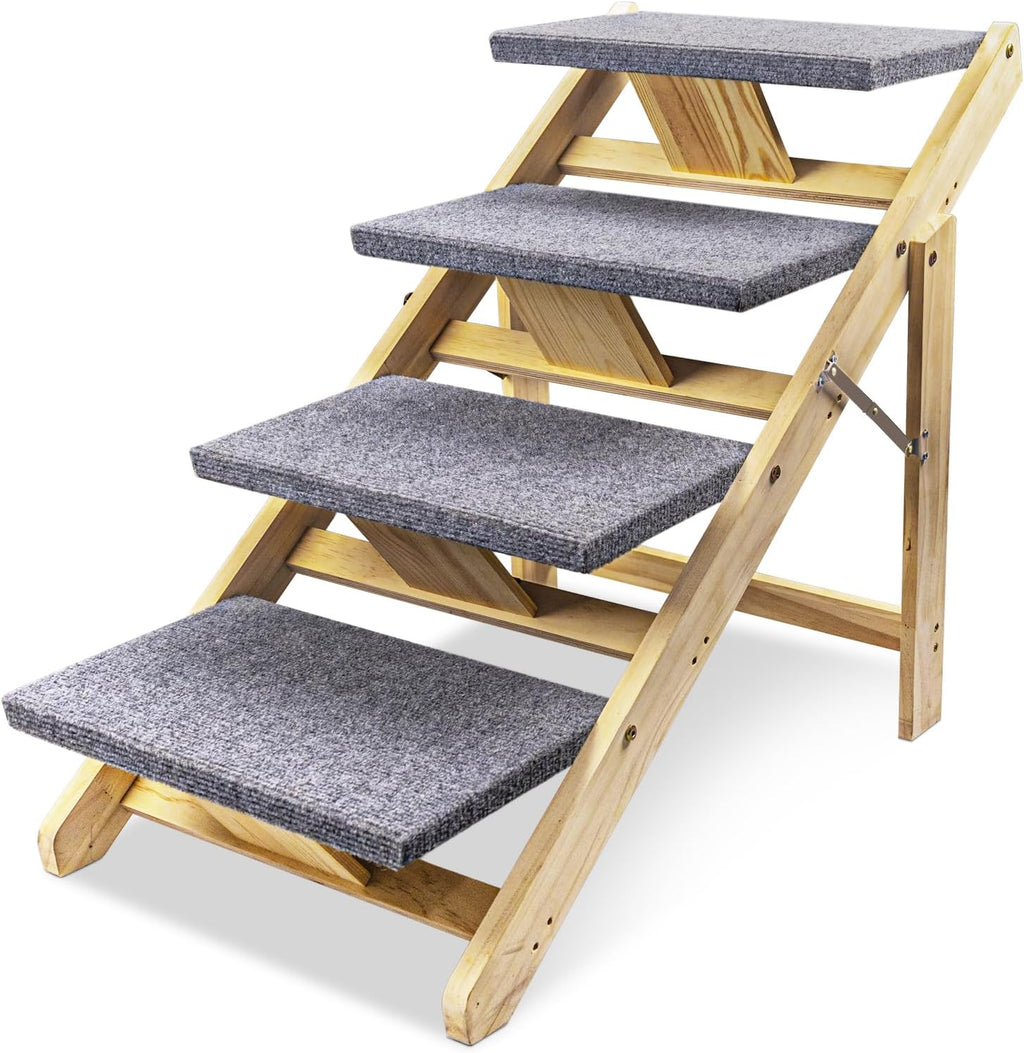 Wood Pet Stairs Foldable Dog Stairs & Ramp with Non-Slip Pads G432