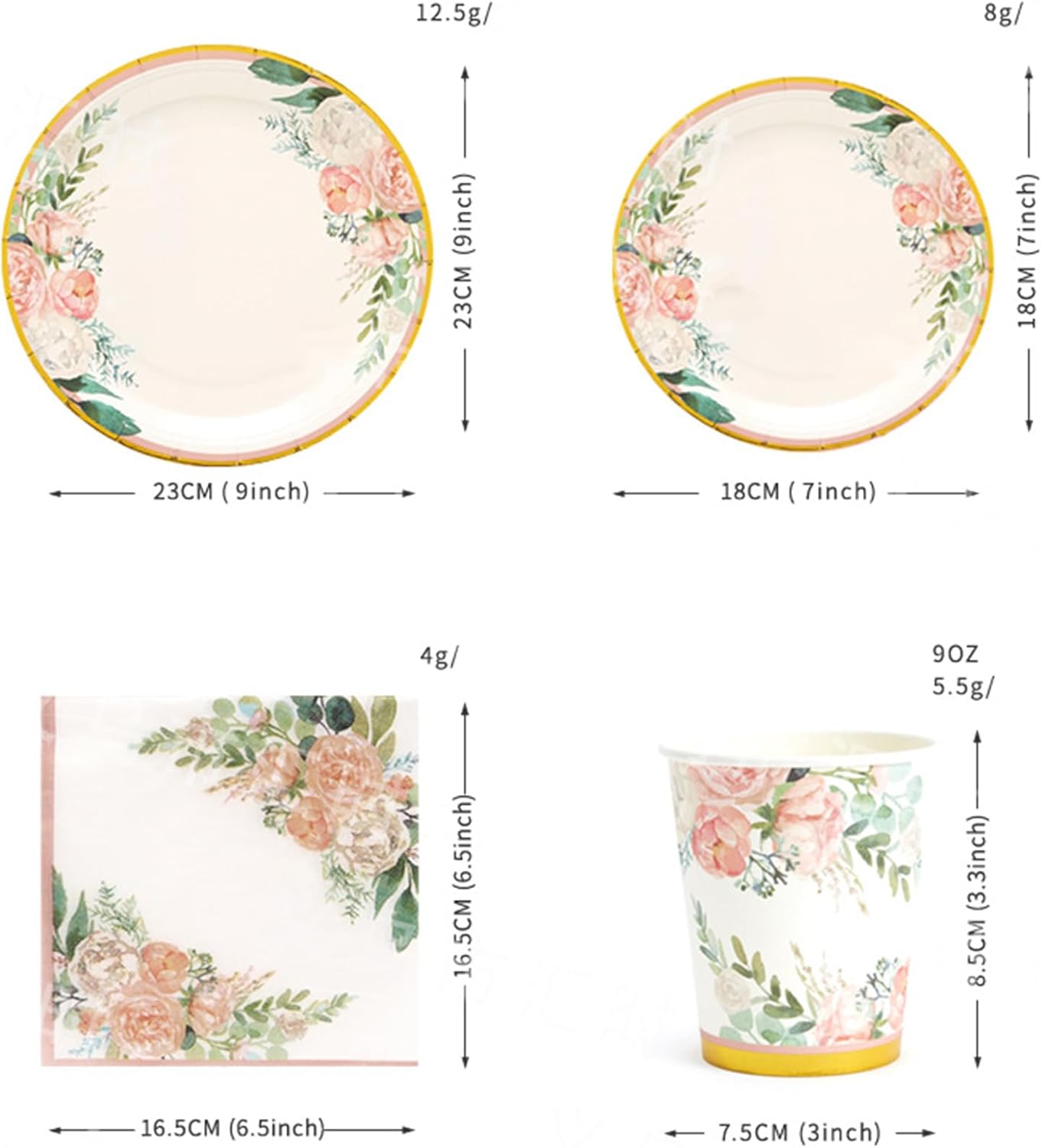 200PCS Floral Paper Plates and Napkins Sets Y593752