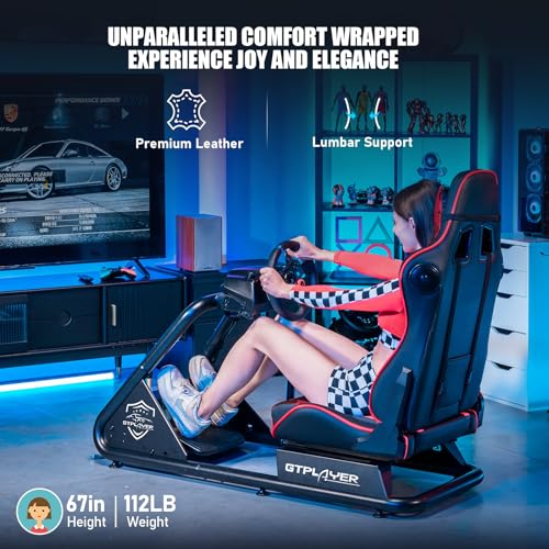 Racing Simulator Cockpit with Seat and Bluetooth Speakers, Alloy Steel Frame (Blue) W27068