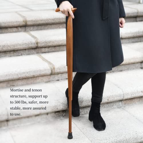 Natural Solid Wood Walking Cane with 3 Rubber Tips and Travel Bag R732692