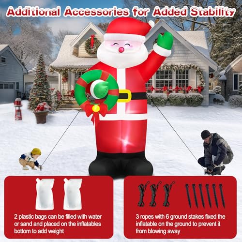 14FT Giant Christmas Inflatables Santa Claus with Wreath Built-in LED Lights U955231