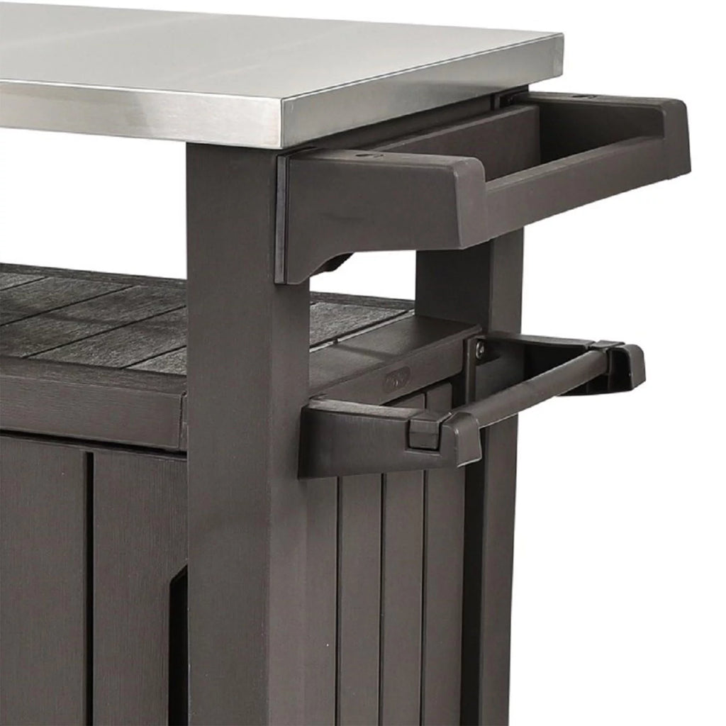 Brown Outdoor Kitchen Bar Rolling Cart with Storage Cabinet A2980