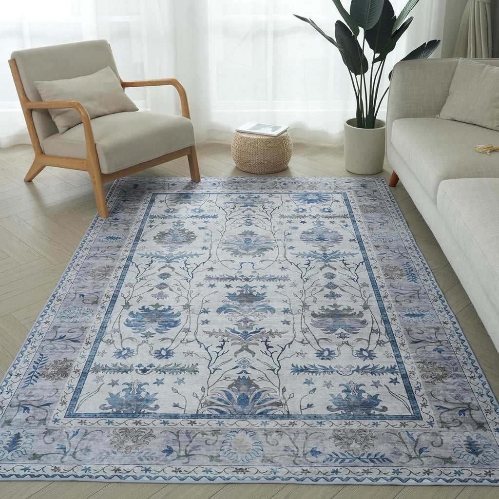 8x10 Grey Flower Printed Non-Slip Area Rug F815213