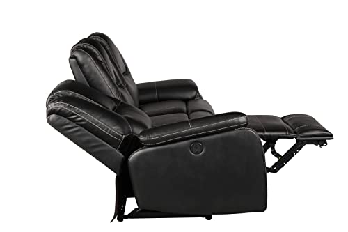3 Piece Black Faux Leather Power Reclining Sofa Set K4802
