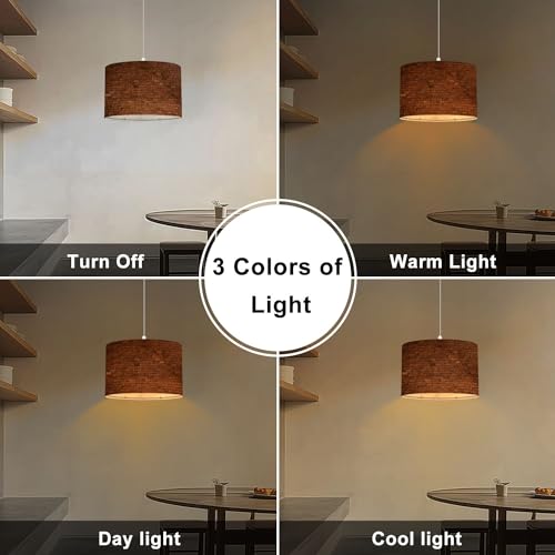 Linen Lampshade Plug in Pendant Light with Dimmable Switch J92764