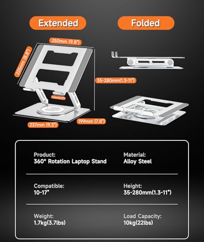 Laptop Stand with 360° Swivel Base Ergonomic Adjustable Laptop Riser N309