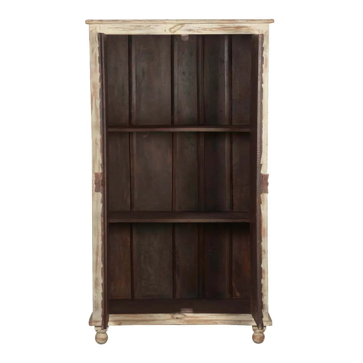Solid Wood Distressed White Armoire with Shelves N473