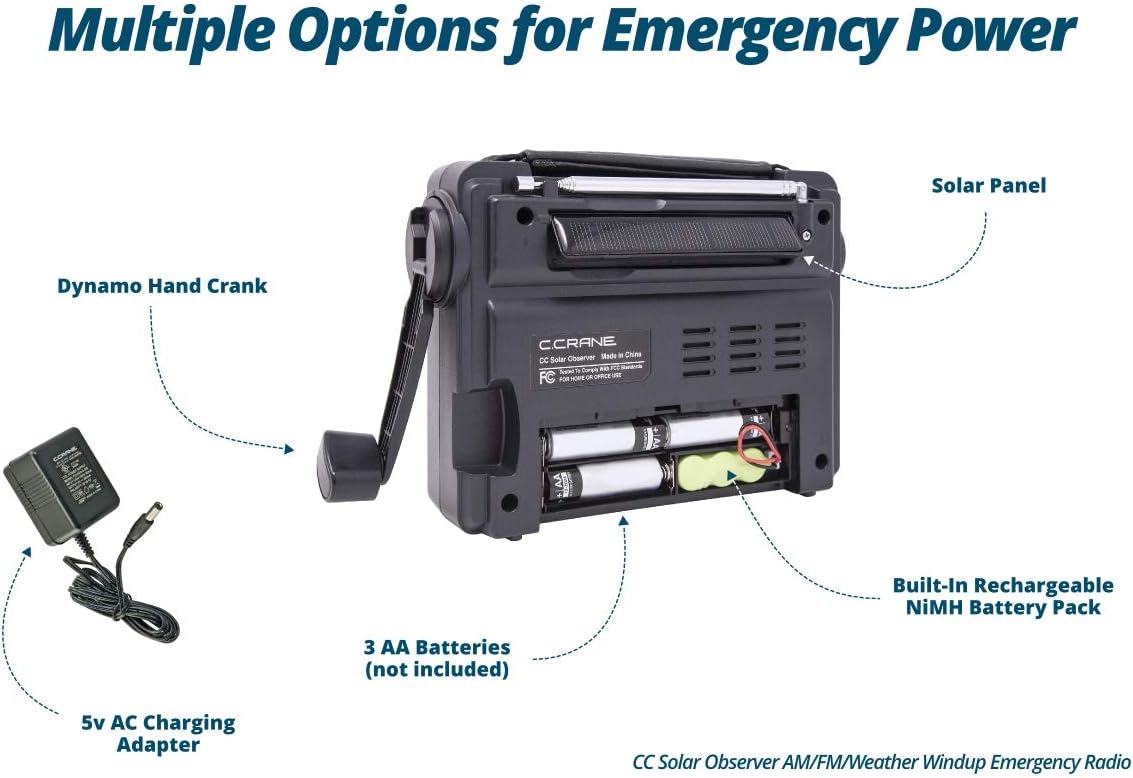 Wind Up Solar Emergency Crank Radio with AM, FM, NOAA Weather, LED Flashlight, Cellphone Charger, AC Adapter, Pack of 2 I439