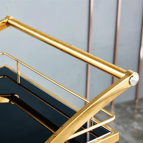 3 Tiers Rolling Bar Cart with Marble Glass and Metal Frame Gold Q4282