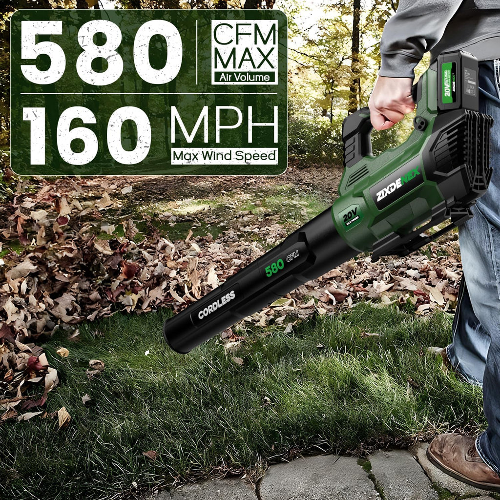20V Cordless Leaf Blower, 580CFM, 4.0Ah Battery, 2A Fast Charger, 3 Levels Adjustable Speed Up to 160MPH M760