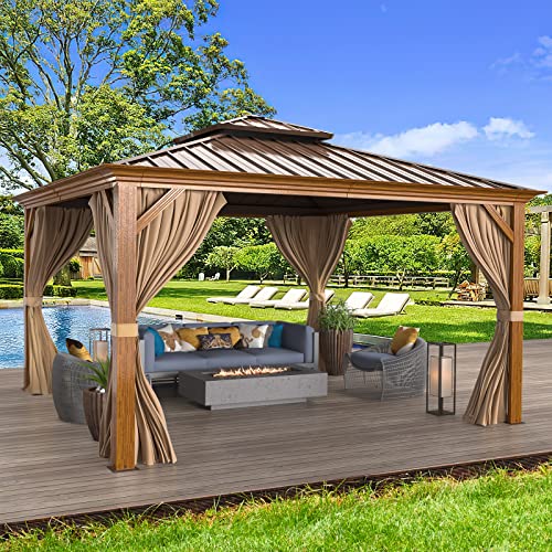 12'x16' Hardtop Gazebo with Curtains and Netting A6463