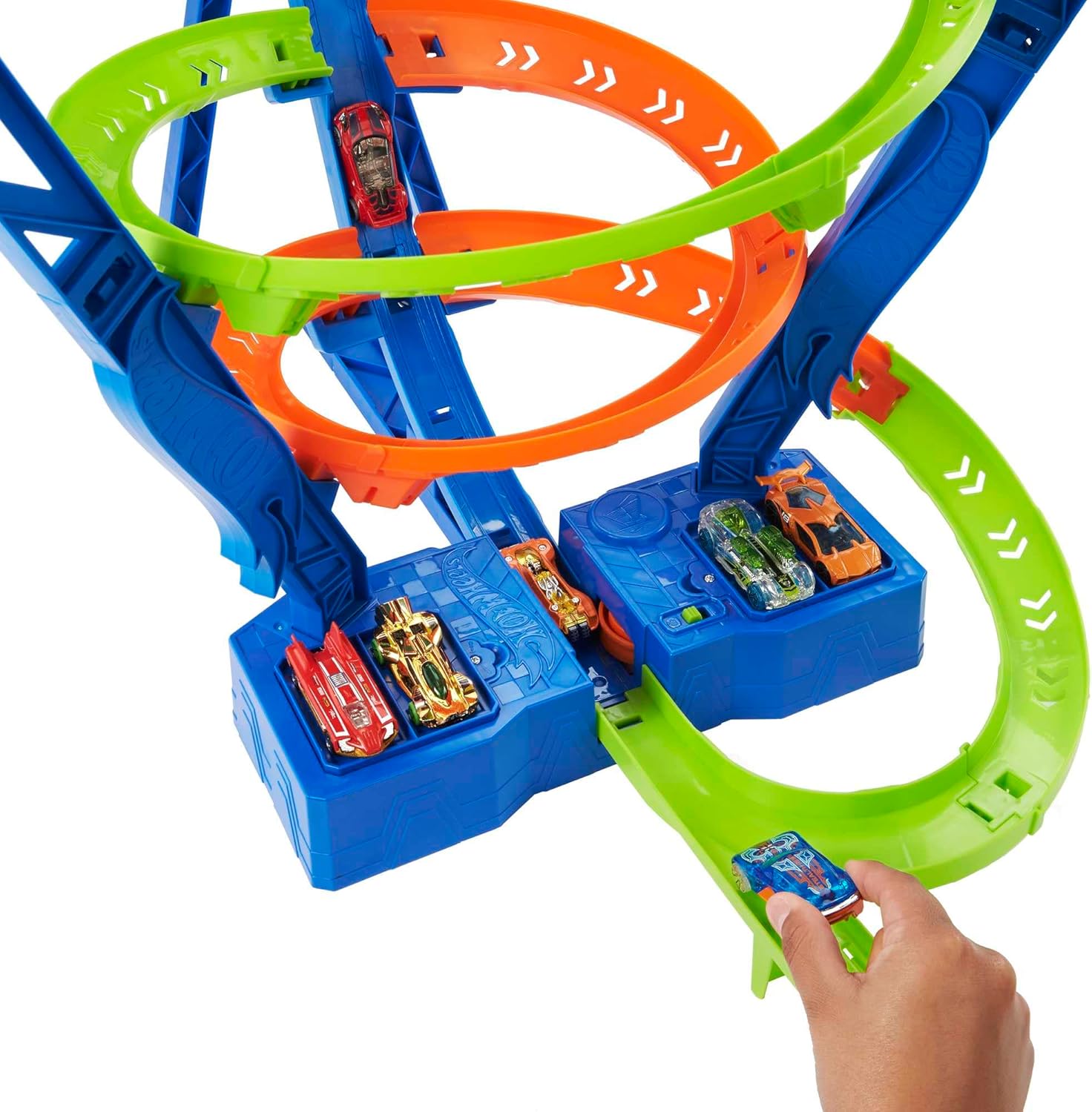 Spiral Speed Crash Toy Car Track Set with Motorized Booster and 1:64 Scale Car O88583