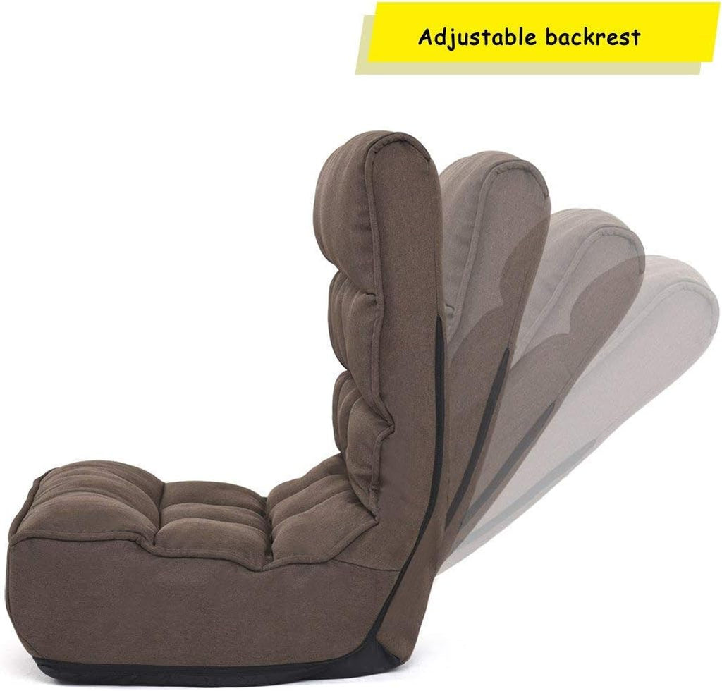 Brown Floor Chair Sleeper 4-Position Adjustable Angle Folding Lazy Sofa Cushioned Couch Lounger D71101