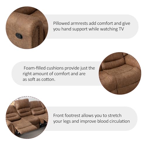 Manual Recliner Sofa Set, 2 Pieces, Nut Brown I799082