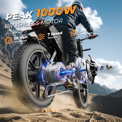 Electric Bike 48V 31.5Ah Battery 20" Fat Tires 7-Speed O540