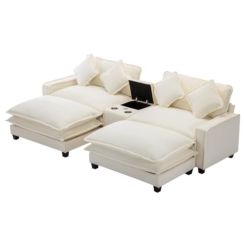 Beige Sectional Sofa with 2 Removable Ottoman E196