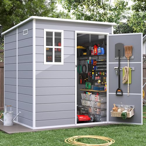 Grey White Resin Outdoor Storage Shed with Floor W8697