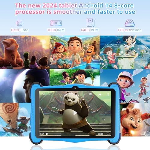 7 Inch Android 14 Kids Tablet, Octa-Core, 10+64GB, WiFi 6, Bluetooth 5.0, Blue Y851