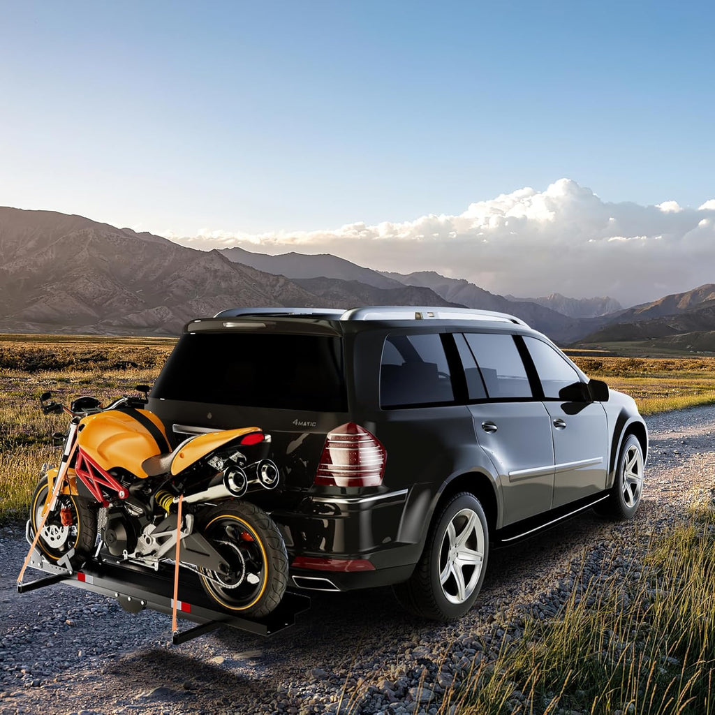Heavy Duty Steel Motorcycle Carrier with Loading Ramp, Wheel Chock & 2 Straps K184