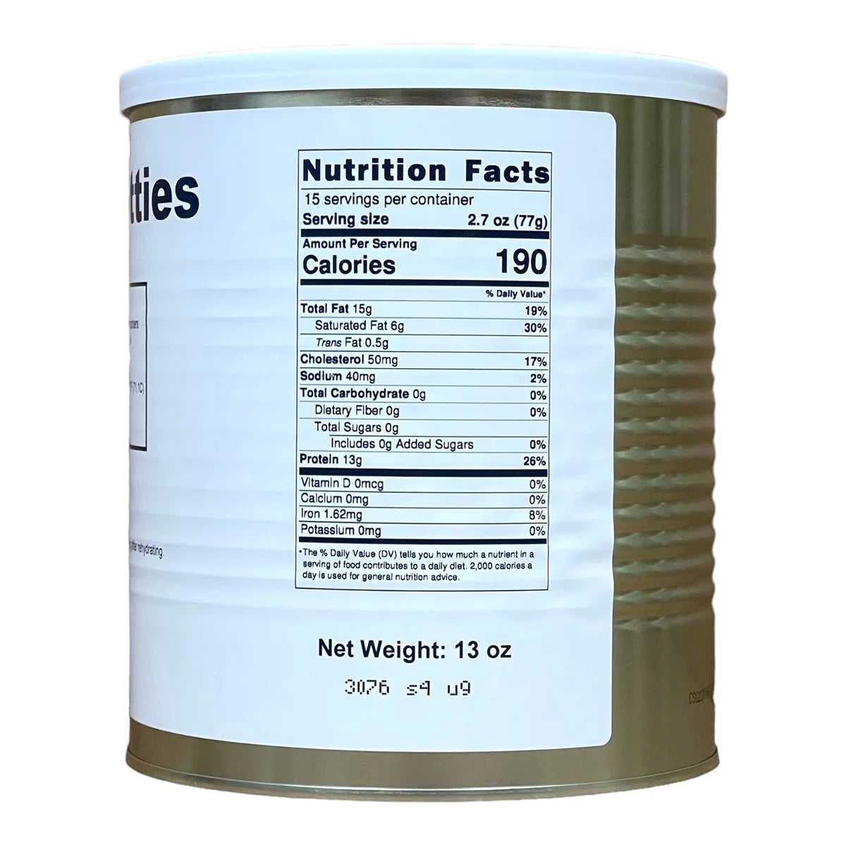 15-16 Thick Patties Freeze Dried Hamburger Ground Beef Patties in a #10 Can Q3947