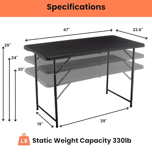Black Half Folding Utility Table 6 Feet 72" x 29.5" Lightweight Portable A6402