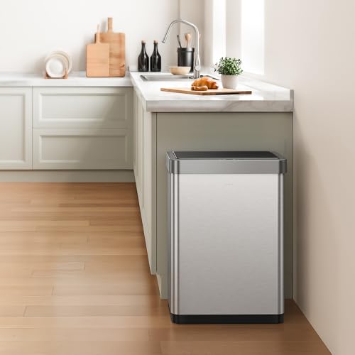 47 Liter 12.4 Gallon Touchless Rectangular Motion Sensor Trash Can with Removable Liner Brushed Stainless Steel Finish M22410