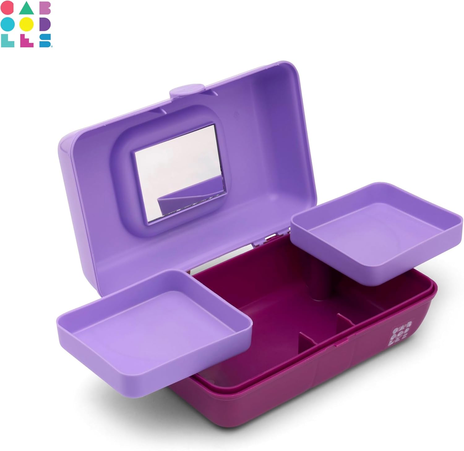 Two-Tone Lavender on Violet Hard Plastic Makeup Box with 2 Swivel Trays and Mirror L98444