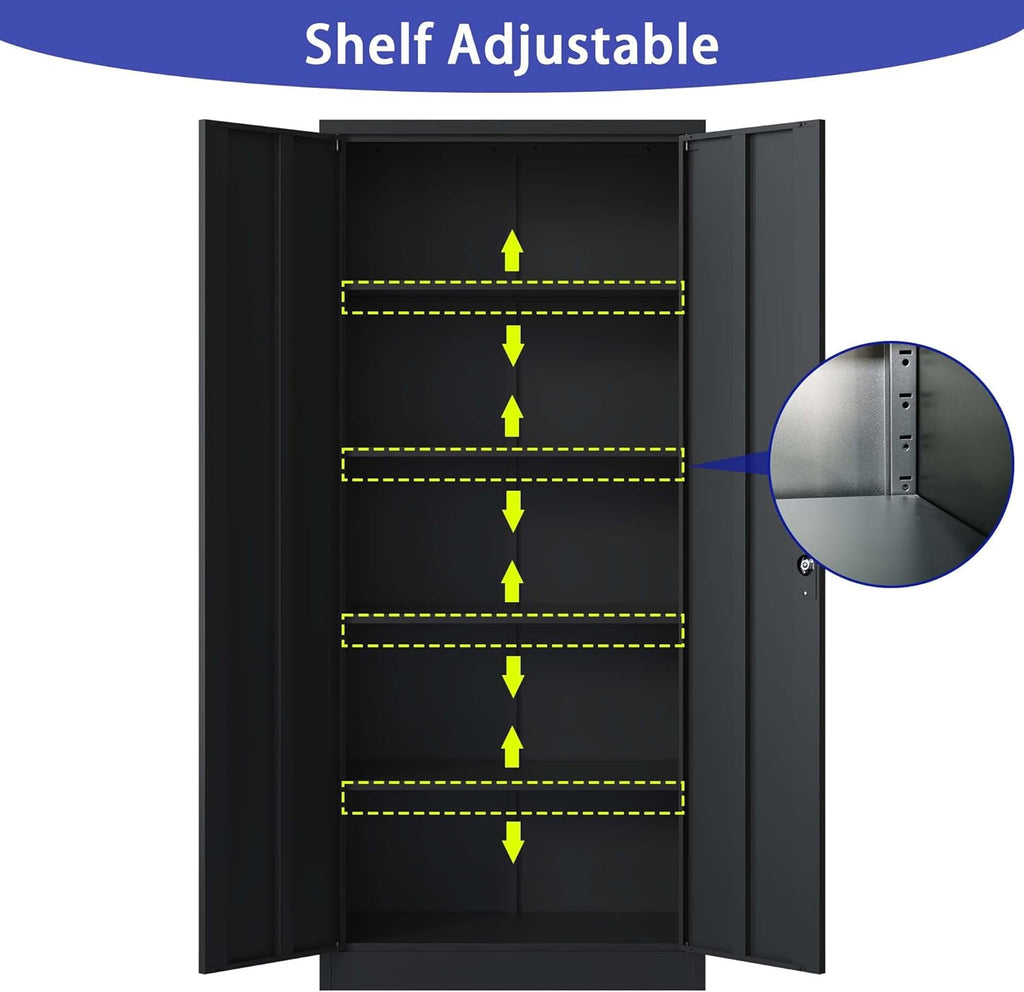 71" H Metal Garage Storage Cabinet with Doors and 4 Shelves L390