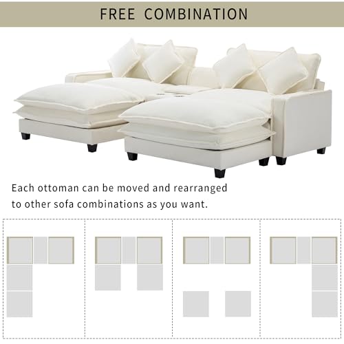 Beige Sectional Sofa with 2 Removable Ottoman E196
