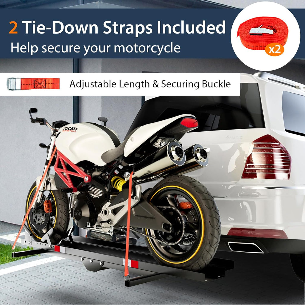 Heavy Duty Steel Motorcycle Carrier with Loading Ramp, Wheel Chock & 2 Straps K184