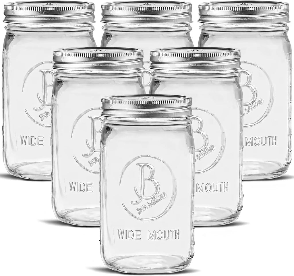 32 oz Clear Glass Mason Jars with Airtight Lids and Bands Y620563