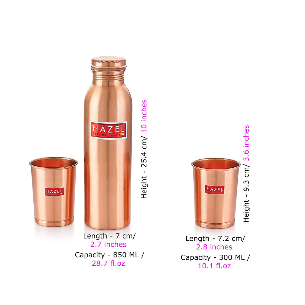Copper Water Bottle, 28oz & 2 Glasses, 10oz E7135