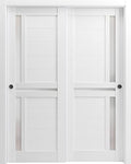White Silk Sliding Closet Bypass Doors 56 x 80 inches with Frosted Glass N362413