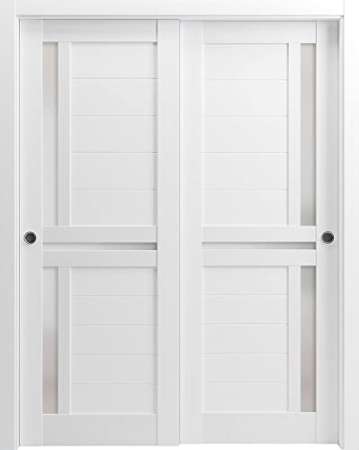 White Silk Sliding Closet Bypass Doors 56 x 80 inches with Frosted Glass N362413