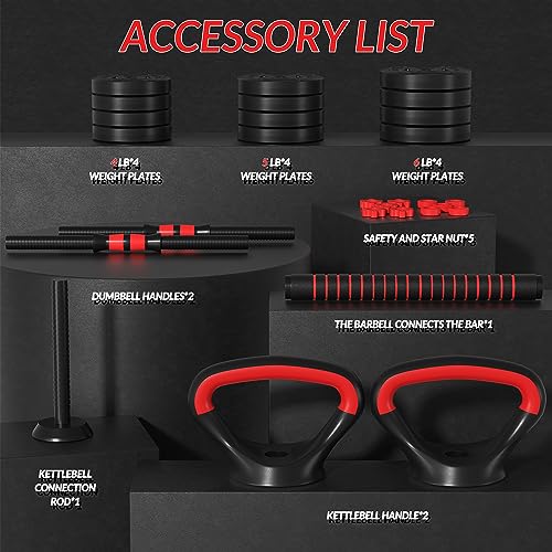 20/32/50/60LBS Adjustable Dumbbell and Barbell Kettlebell Set Y687